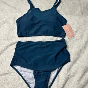 Mooslover Women’s  High Neck Mesh Bikini High Waisted Size Small